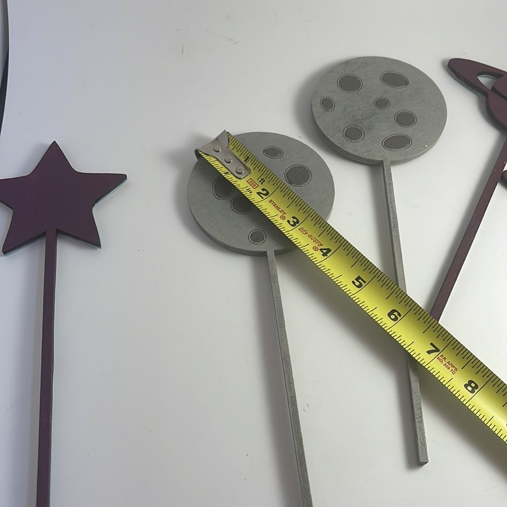 Outer Space Cake Toppers Wood NEW Set of 6 - Picture 7 of 9